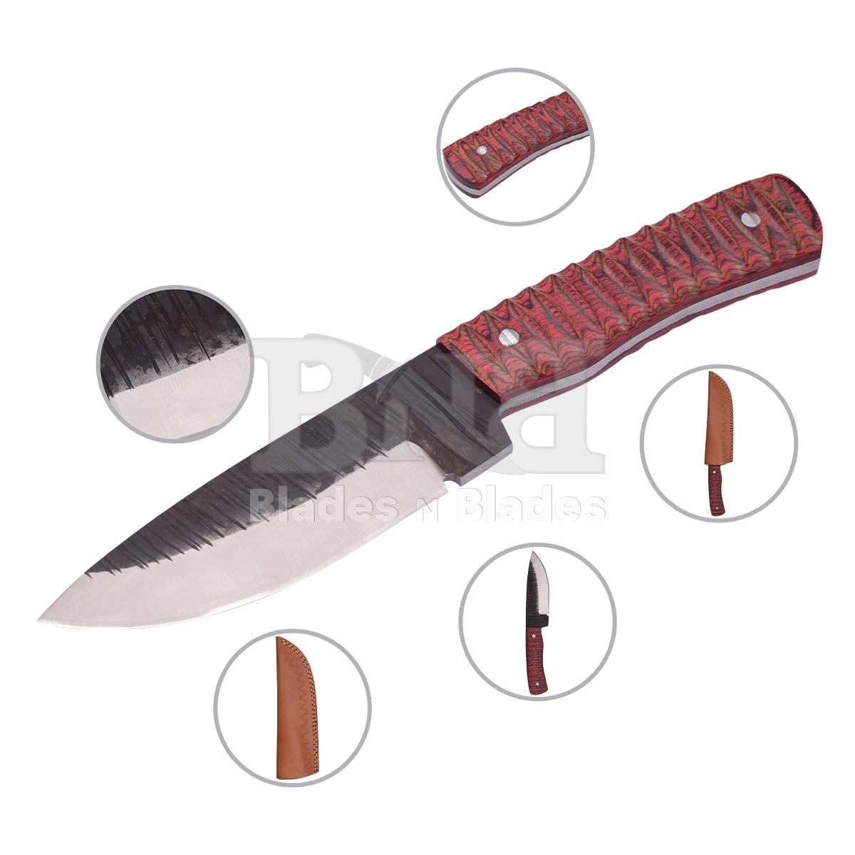 D2 steel blade with hand forging
Pakka wood handle with silver pin