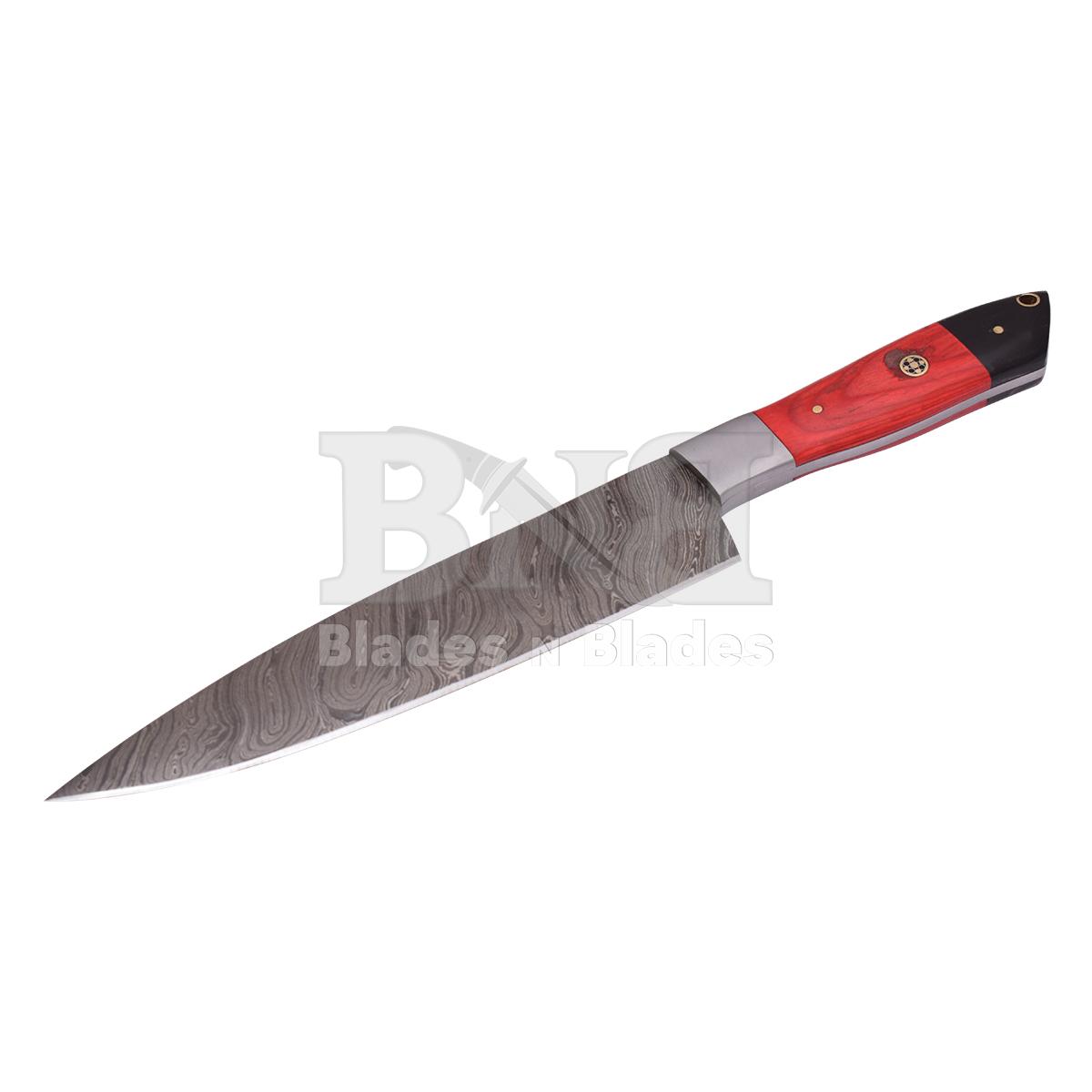Twist Blade Pattern steel boster
Red pakka wood and black micrta
handle with brass pins and mosic pin